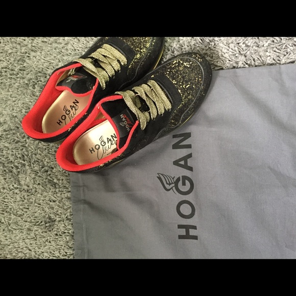 Hogan Club H222 Black Gold Glitter Sneakers - Picture 2 of 7